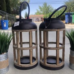 Farmhouse Tabletop Home Decor 13” Inches Tall Lantern Decor & Grass Plants Bundle Of 4