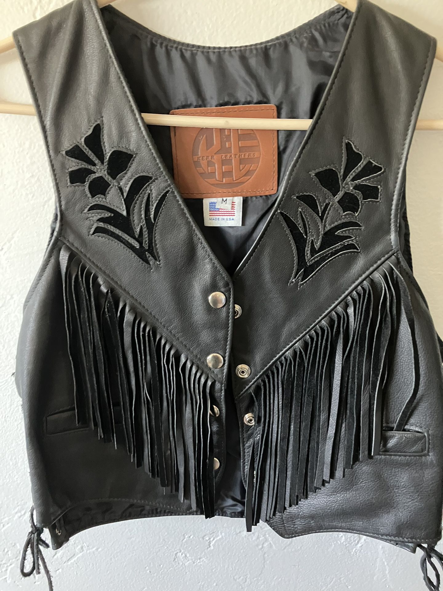 Kerr Leather Rose Inlay Vest (short) Handmade never worn