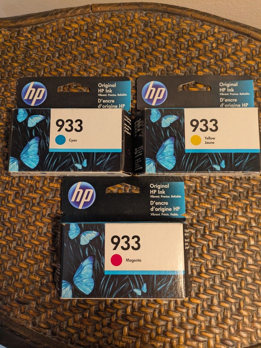 3 New 933 Original HP Color Ink Cartridges