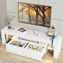 $60 - White TV Stand with Drawer & LED Lights 