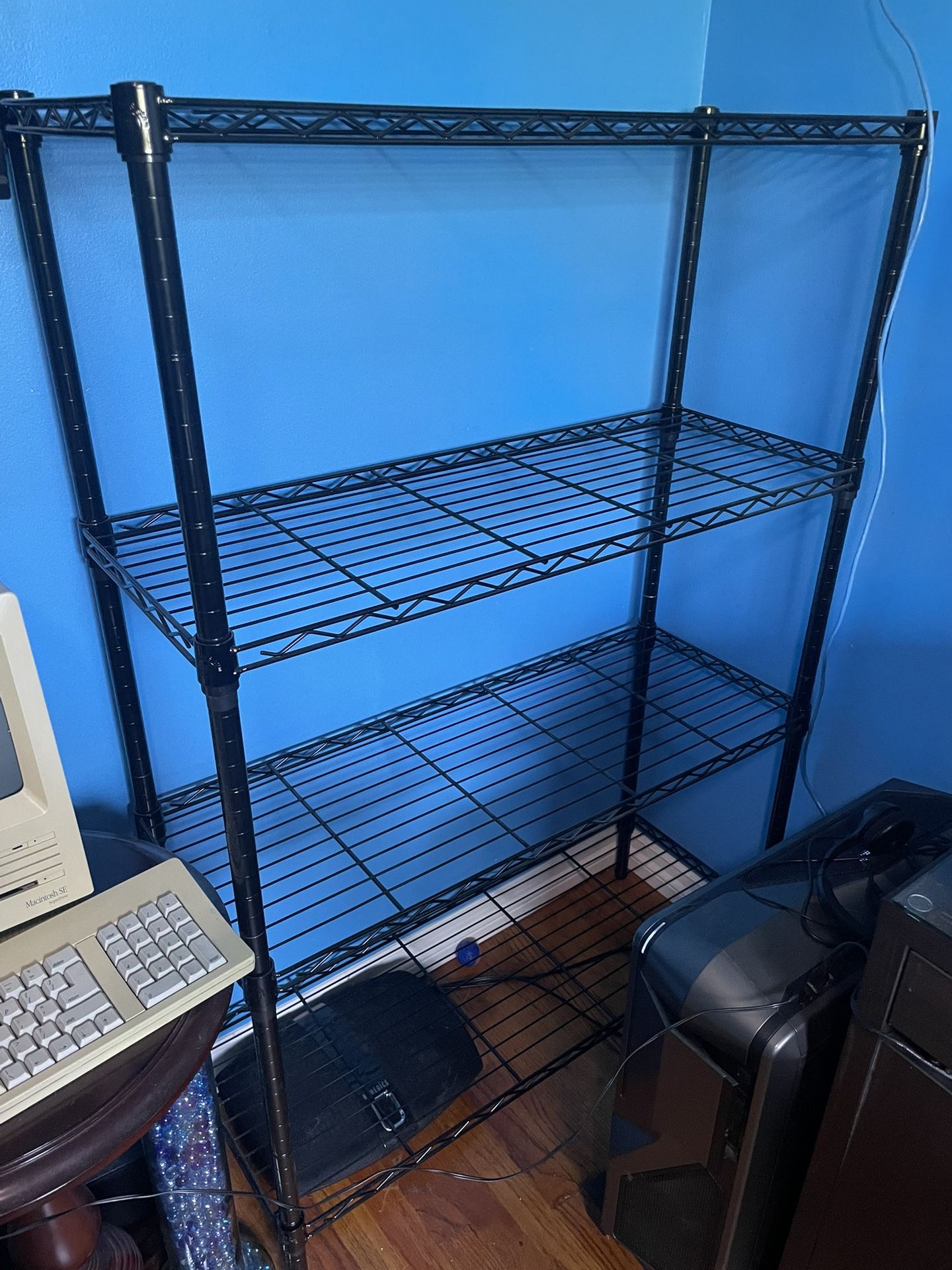 Four 4 Tier Shelf Rack Storage Black Mesh Metal 