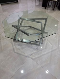 Modern Glass Coffee Table – Chrome Stainless Steel Base