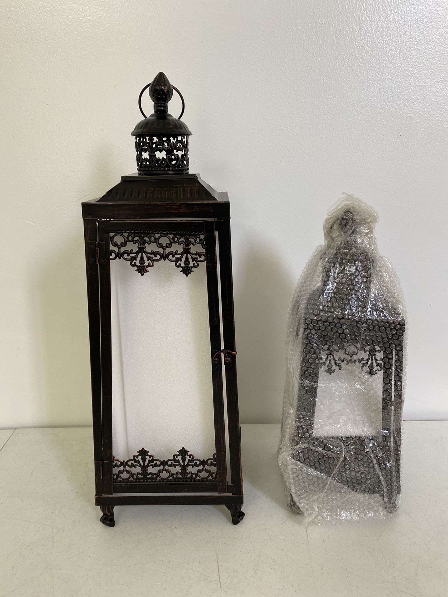 New! 2Pack Large small Outdoor Lanterns,Candle Holders Decorative for Patio, Metal Frame Vintage