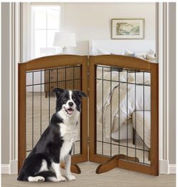 LZRS 2-Panel Freestanding Adjustable Wooden Dog Gate