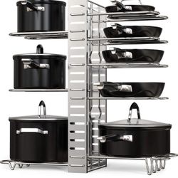 New kitchen Pot Rack Organizer, Kitchen Counter and Cabinet Pan Organizer Shelf Rack/Pot Lid Holder with 3 DIY Method