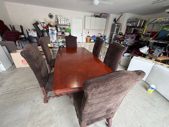 Wood Dining Table with 6 Upholstered Chairs