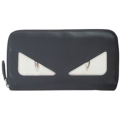 FENDI Monster Eyes Leather Continental Wallet in Black