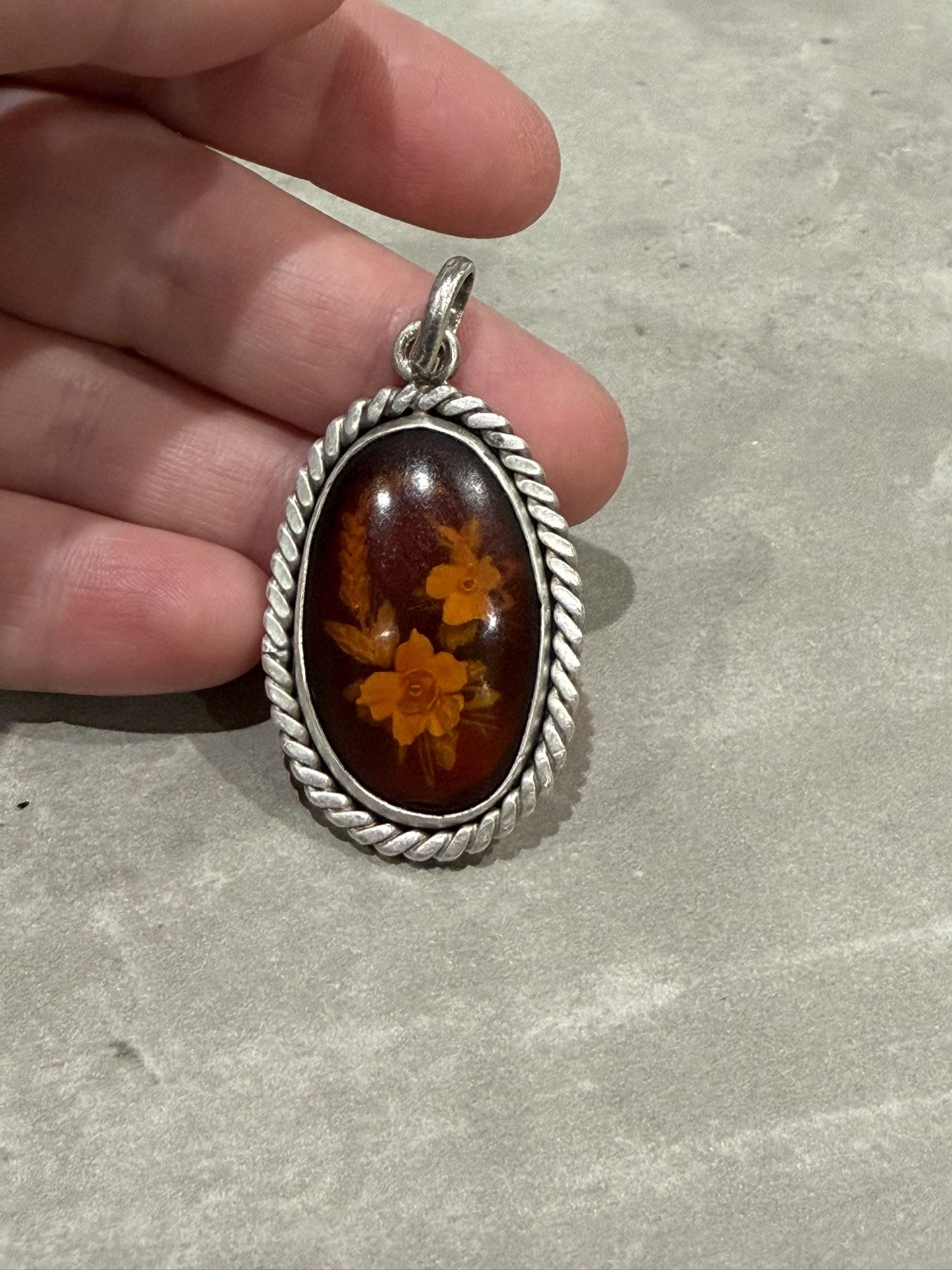 Amber Pendant In Sterling Silver 