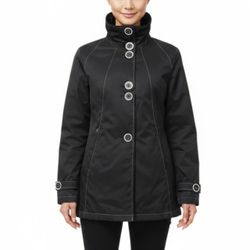 Kristen Blake Black Zip Front Trench Jacket Size Medium