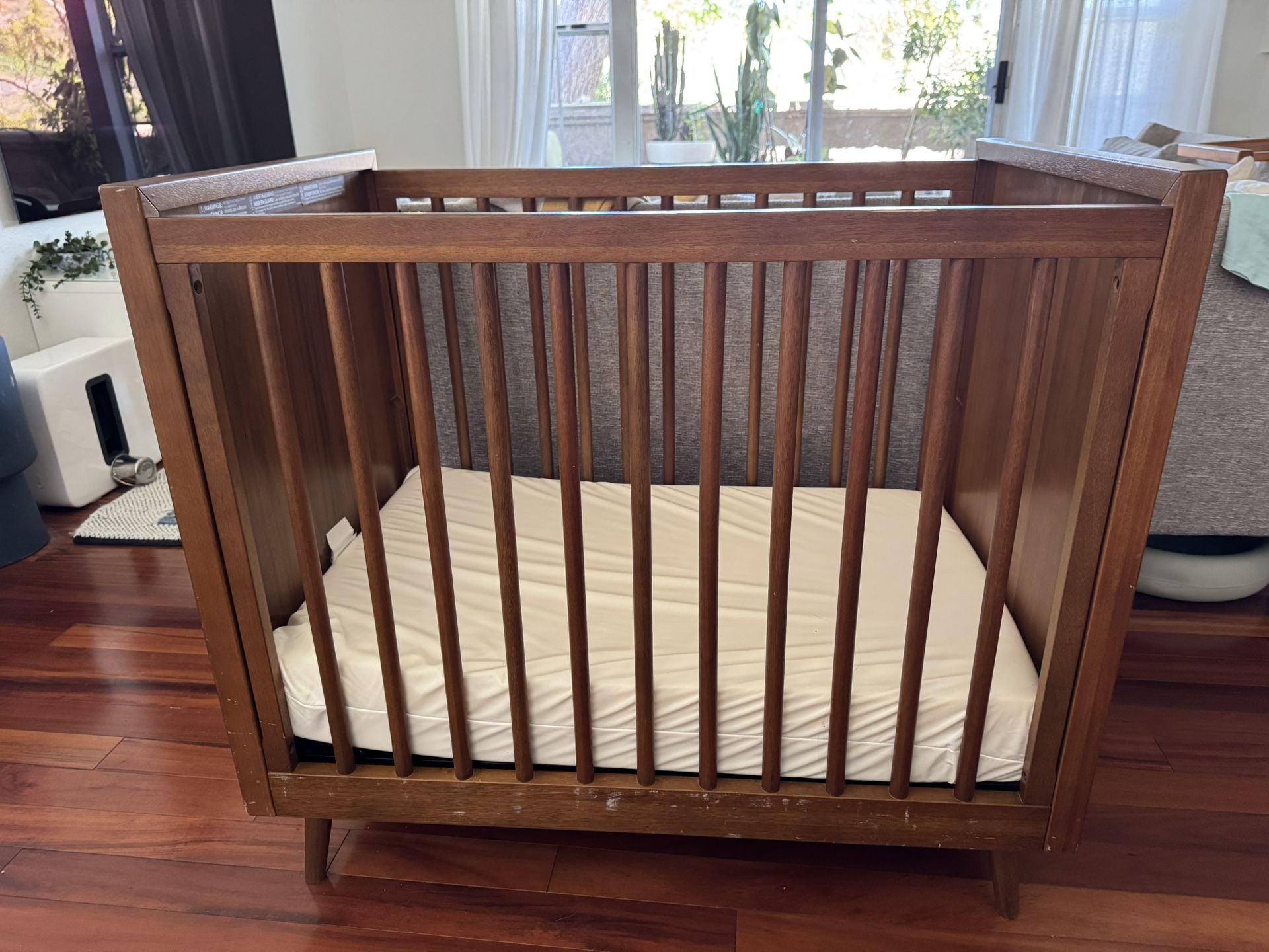 West Elm Mini Crib In Acorn Color And Mattress
