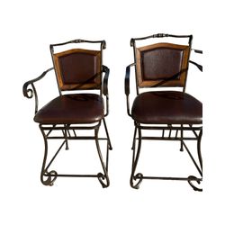Two Swivel Iron Wood and “leather” Bar Stools 40” H x 22” W x 18” D Perfect Preowned