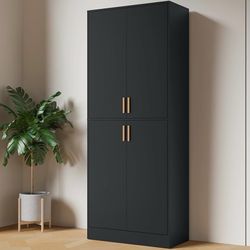 Kitchen Pantry Cabinet, 71" Tall Wood Storage Cabinet with Doors and Shelves 4 Doors Freestanding Cupboard Utility Hutch for Dining Room Living Room B