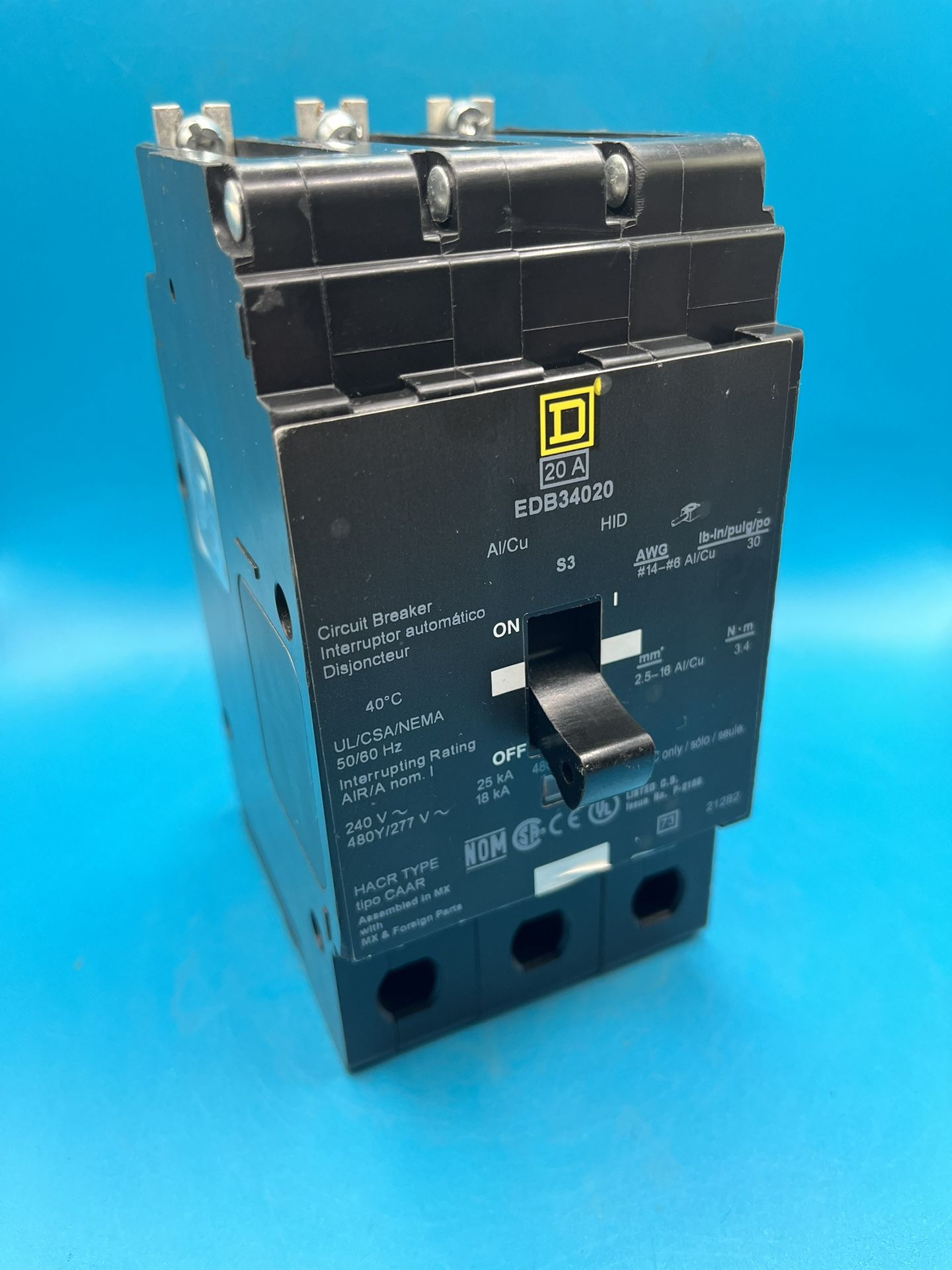 Square D EDB34020 Circuit Breaker 3 Pole 20 Amp
