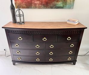 Dark Wood Dresser w/ Gold Ring Pulls