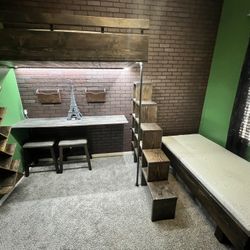 Two Custom Built Beds And Staircase/bookcase