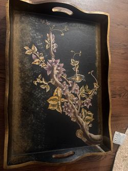 Beautiful Vintage Chinoiserie Hand-Painted Wooden Serving Tray