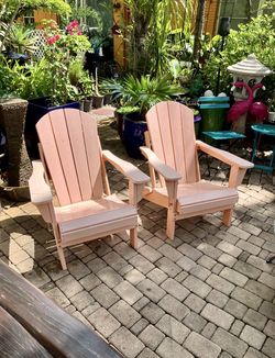 Laguna Outdoor Patio HDPE Poly Plastic Classic Folding Adirondack Chairs: 29”W x 34.5”H- $80 each
