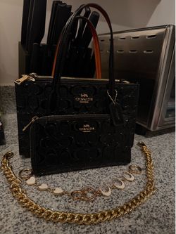 Coach Tote + Wallet + Gold Chain Bundle