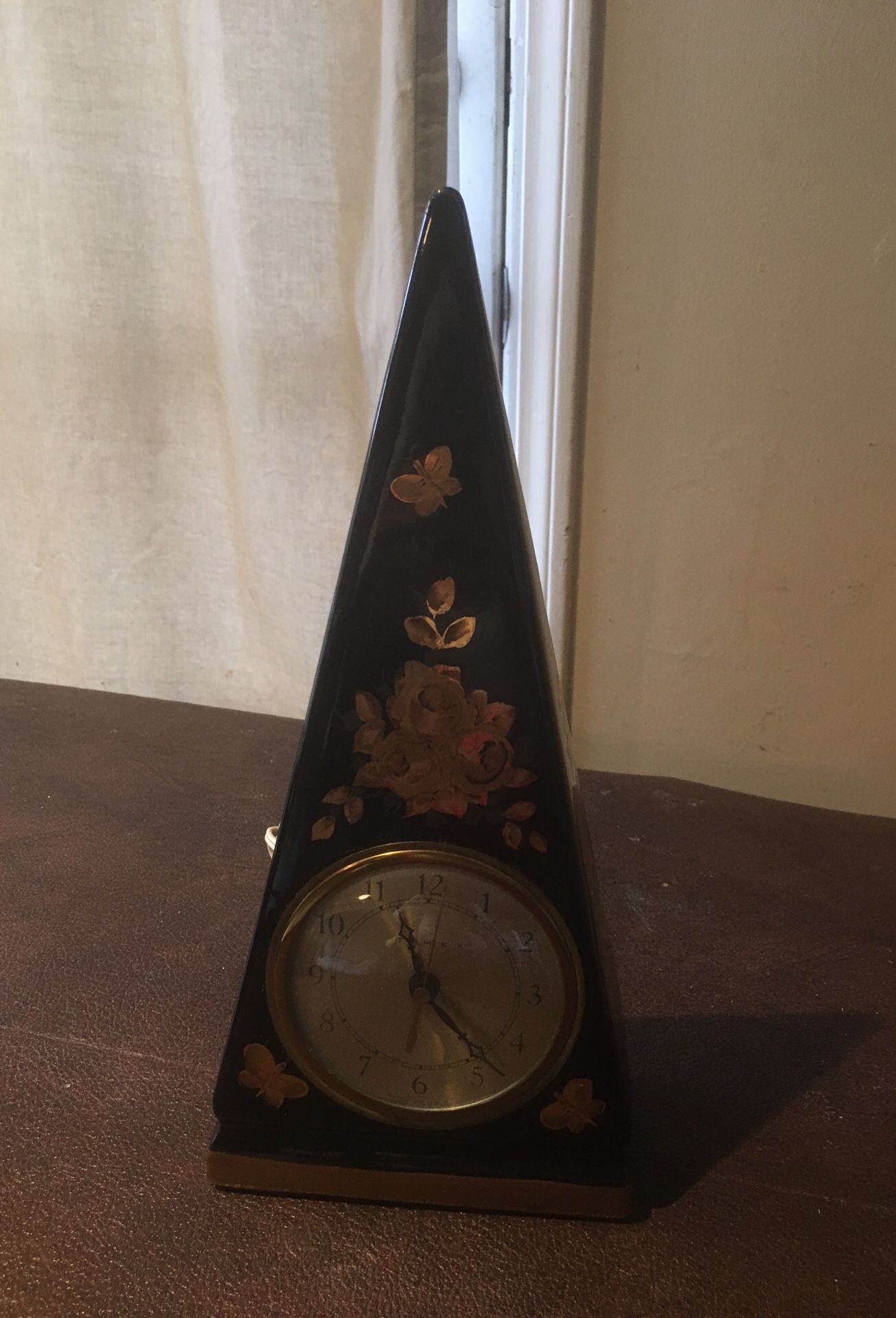 1950 mantel clock from times black with gold plate