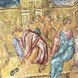 Original Vintage Fine Art Print Poster Medieval Bulgaria Wall Painting Artist Antique Collectible Printed Italy 1960’s Ivanovo. Washing of Feet: Apost