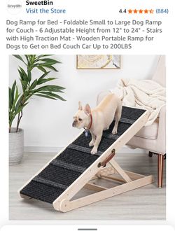 SWEETBIN Dog Ramp Adjustable From 12-24” High Traction Mat Up To 200 Pounds Wood Carrying Handle NEW