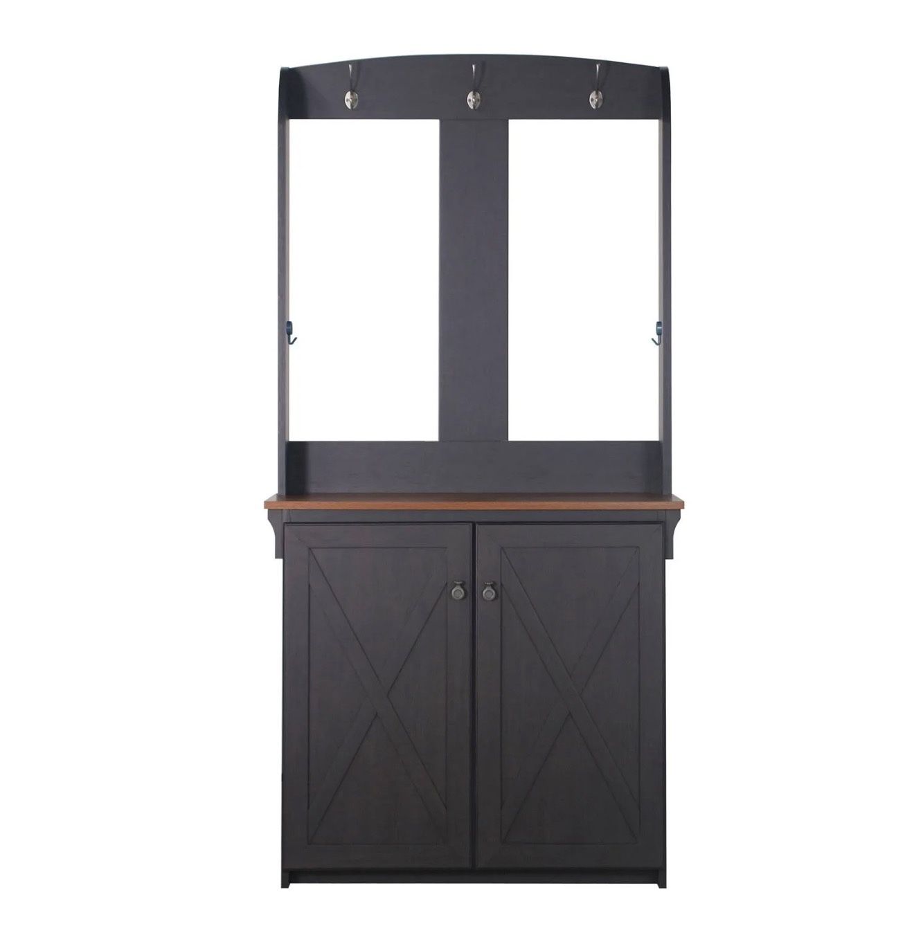 Saint Birch Hawksbury Wood Hall Tree and Cabinet Off - Black and wood color 