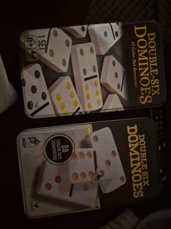 Double-Six Color Dot Dominoes Tin Set x2