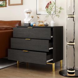 ✌️ Contemporary 3-Drawer Dresser Chest, Wooden Dresser Tower with Wide Storage Space and Metal Legs