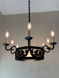 Black Wrought Iron Candelabra Chandelier and Pot Rack