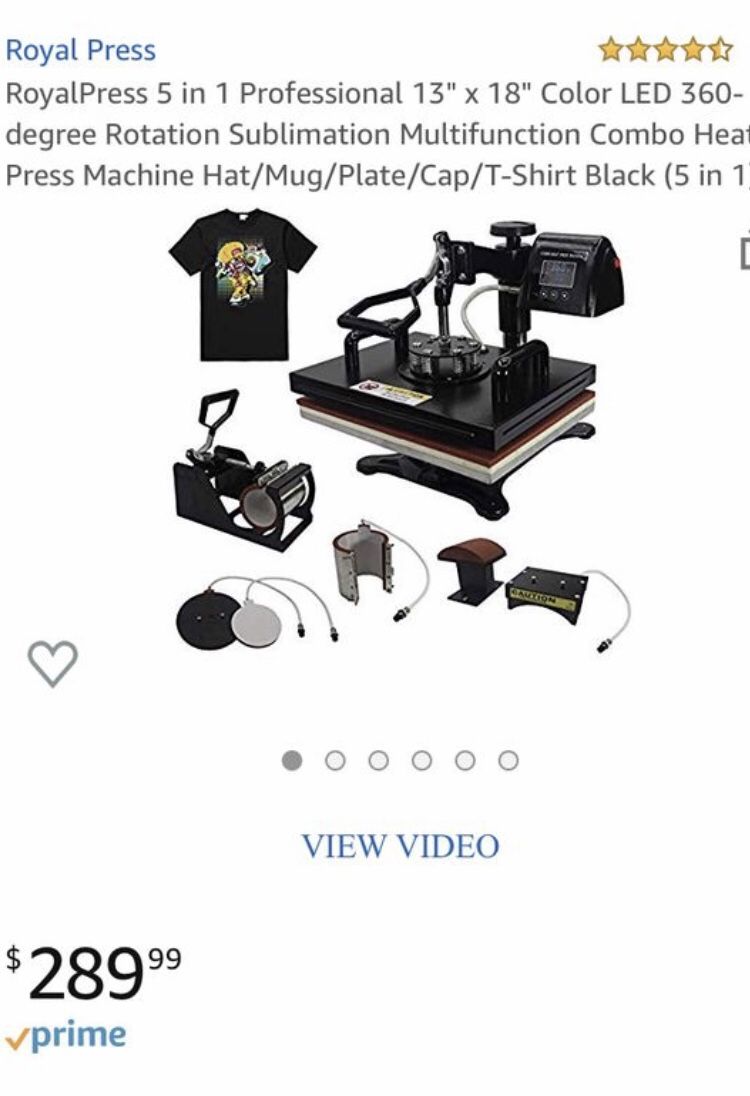 5 in 1 - RoyalPress 13x18 heat press for vinyl transfer, sublimation, hats, tees, plates, and mug accessories included.