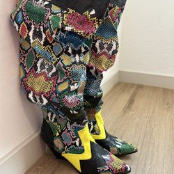 Thigh High Snakeskin Cowboy Boots Women Size 10
