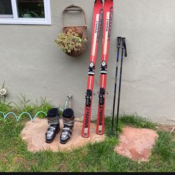 Skis, poles and boots size 9.5