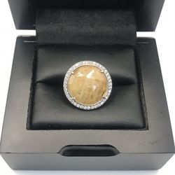 925 Sterling Silver Natural Brown  Agate  ladies ring size 6 