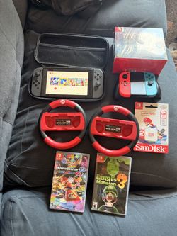 Nintendo Switch V2 HAC-001(-01) 32GB Bundle + Mario Kart 8 Deluxe, Luigi's Mansion 3 & Accessories