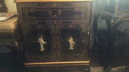 Black Lacquer Chinese Night Tables (set Of Two)