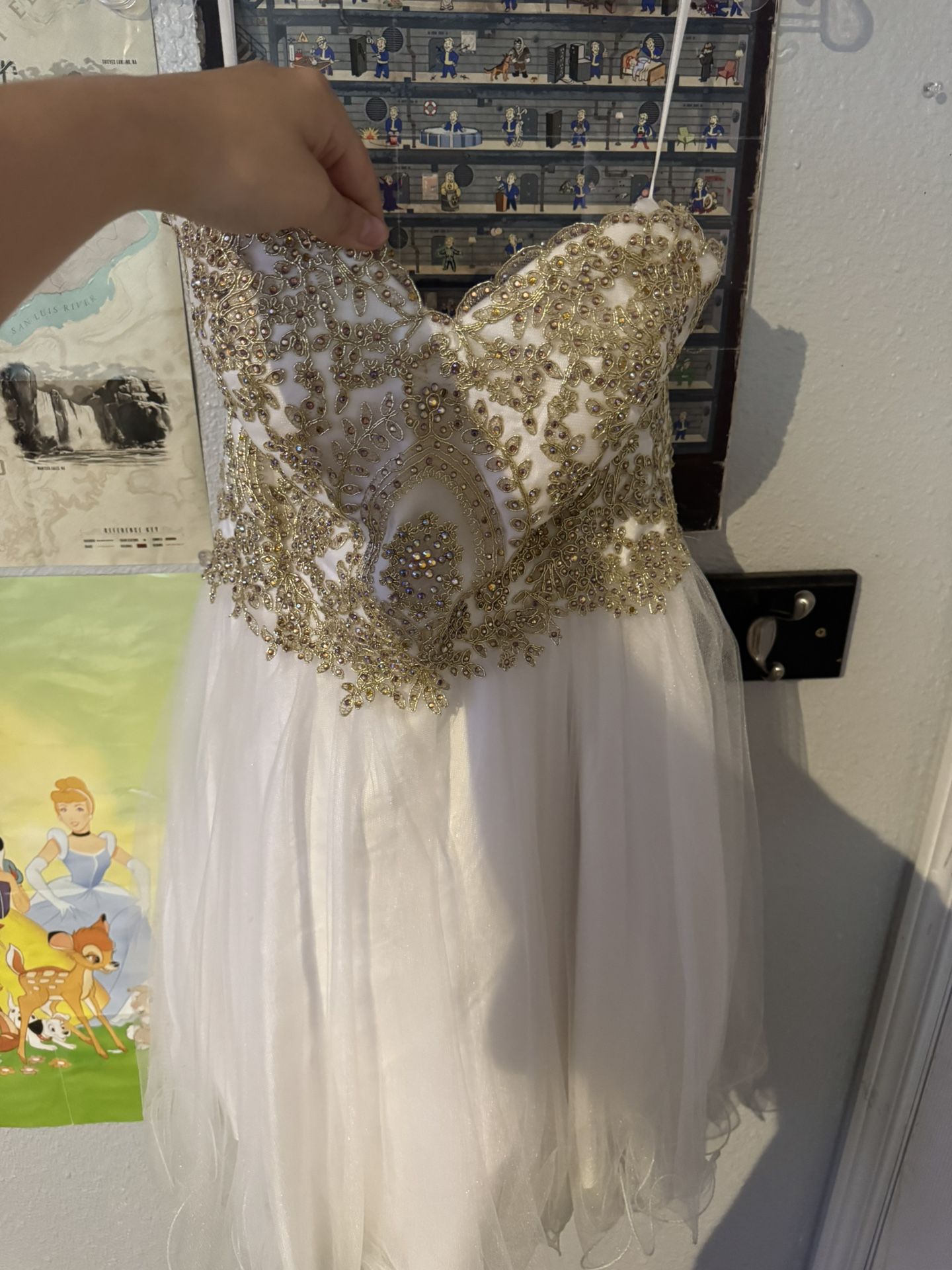White and Gold Prom/Quince Dress