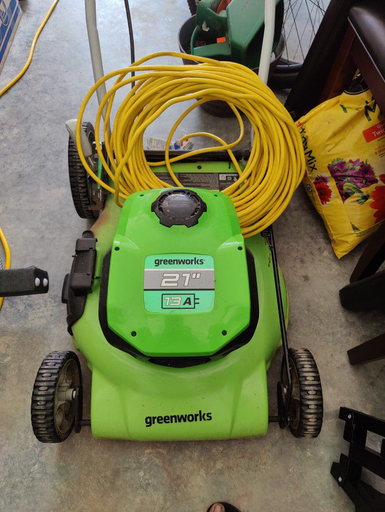 Green works 21" 13A Corded Electric Lawn Mower 