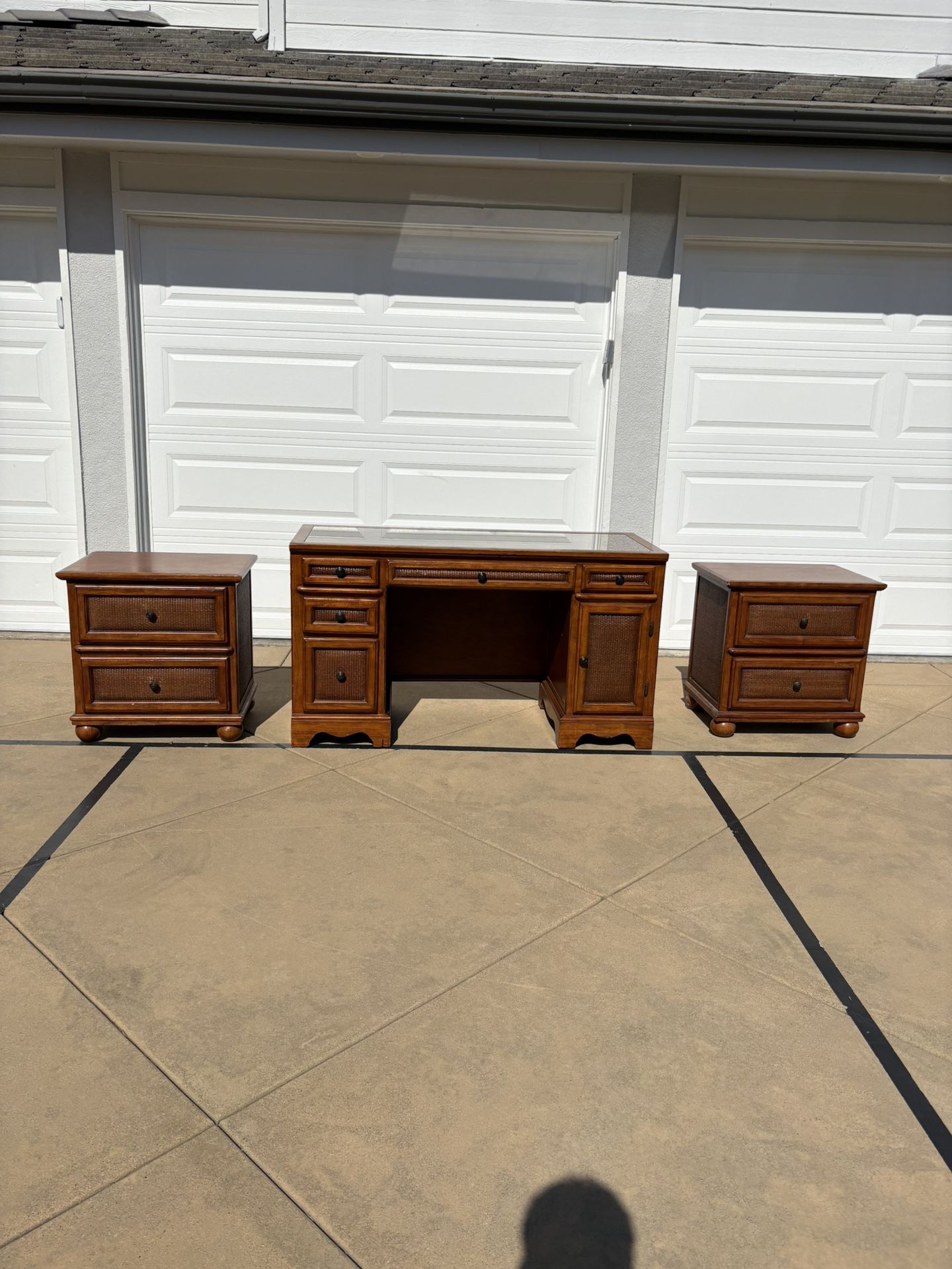 Wood Desk + 2 Matching Nightstands – 3-Piece Set