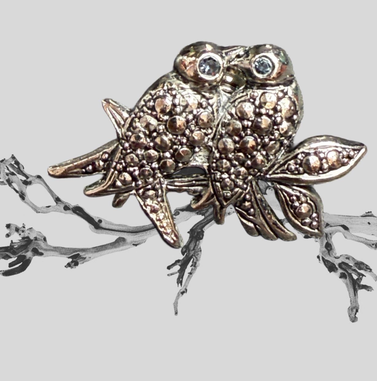 Avon 1980s Precious Pet Love Birds Marcasite Silver-Tone Pin, 1.25”