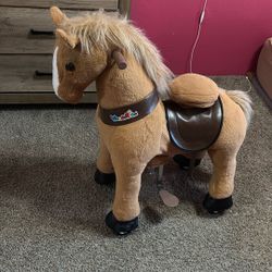 WondeRides Brown horse riding toy, pony, size 4, for children from 4 to 9 years old, 36 inches tall, stuffed horse for horseback ri