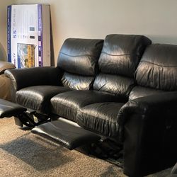 3 Person Black Leather  Reclining Sofa