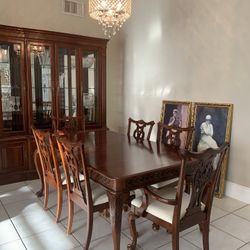 Pennsylvania House Solid Cherry Wood Dining Set With Lighted China Cabinet 
