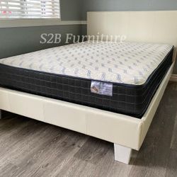 Queen White Plain Bed With Ortho Mattress Included!!