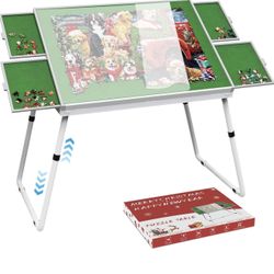 Puzzle Table Adjustable Height-18,28inch,3 in 1 Design 35"×26" Metal Puzzle Table with Legs Aluminium for Adluts and Kids,Foldable (W51)