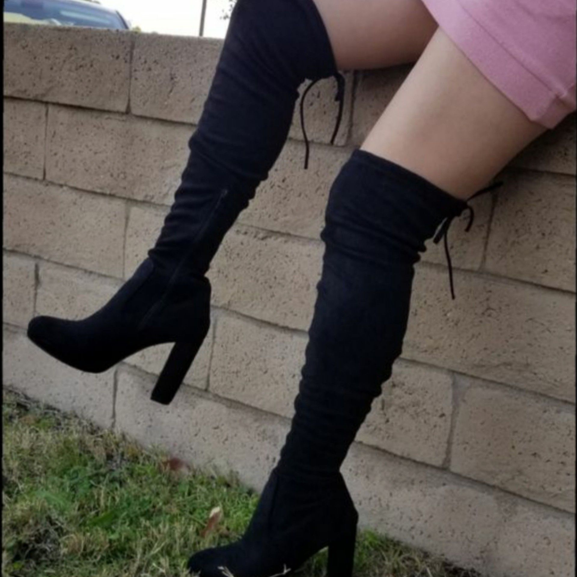 Last pairs Black Vegan Suede boots Over knee