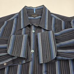 Ted Baker London Shirt Mens 5 Button Up Long Sleeve Flip Cuff Black Blue Stripes