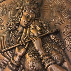 Radha Krishna Metal Wall Hanging – Heart Shape Spiritual Decor
