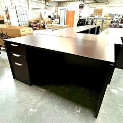 New Laminate Desks with Moving Small File Cabinet - Espresso