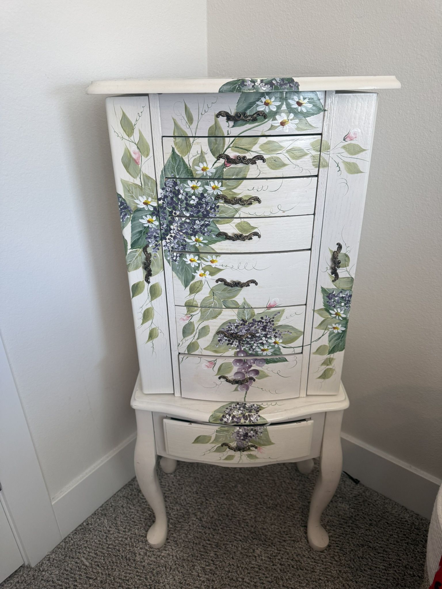 Beautiful Hand Painted Jewelry Box / Cabinet
