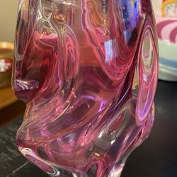 VINTAGE PINK CRYSTAL GLASS VASE